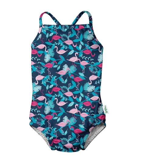 One-piece Swimsuit with Built-in Reusable Absorbent Swim Diaper- Navy ...